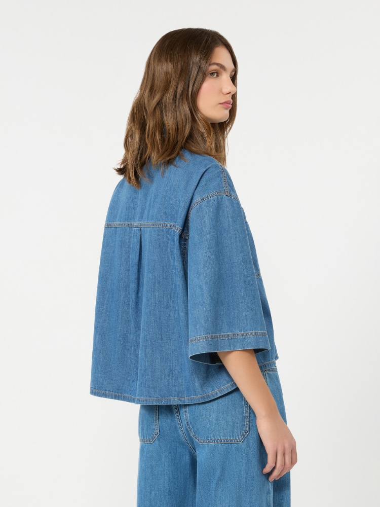 Boxy denim shirt - NAVY - 3