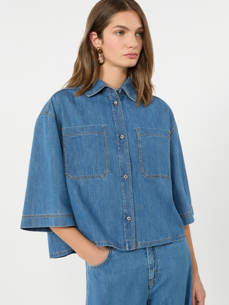 Boxy denim shirt - NAVY - 4