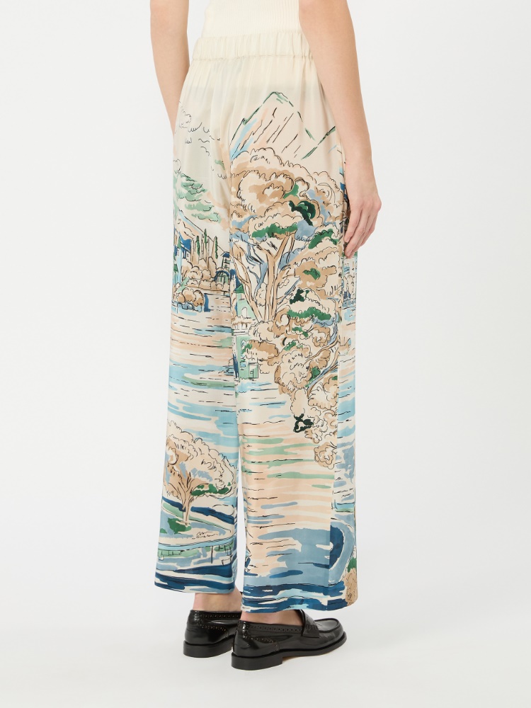 Printed silk cropped trousers - LIGHT BLUE - 3
