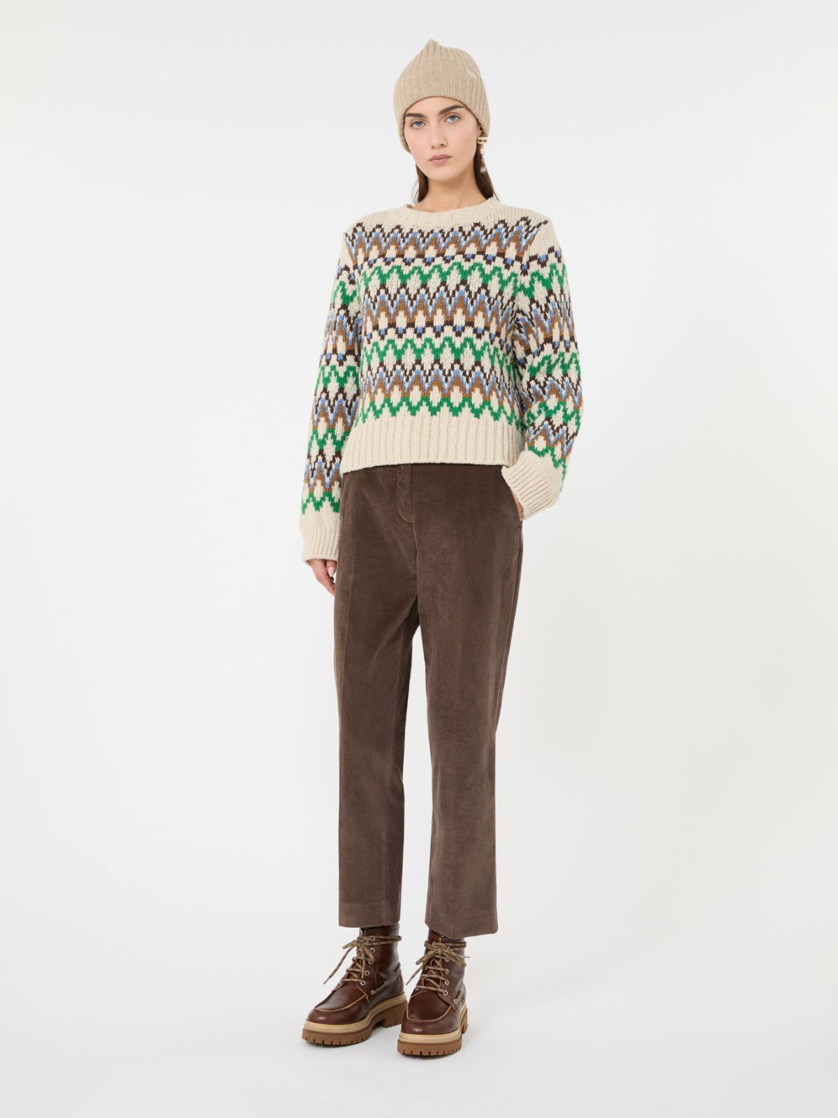 Cotton velvet cropped trousers - BROWN - Max Mara