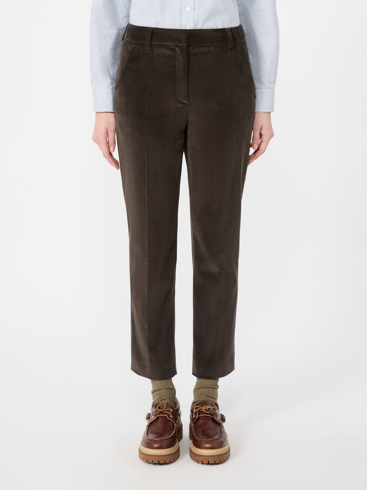 Cotton velvet cropped trousers - DARK BROWN - Max Mara - 2