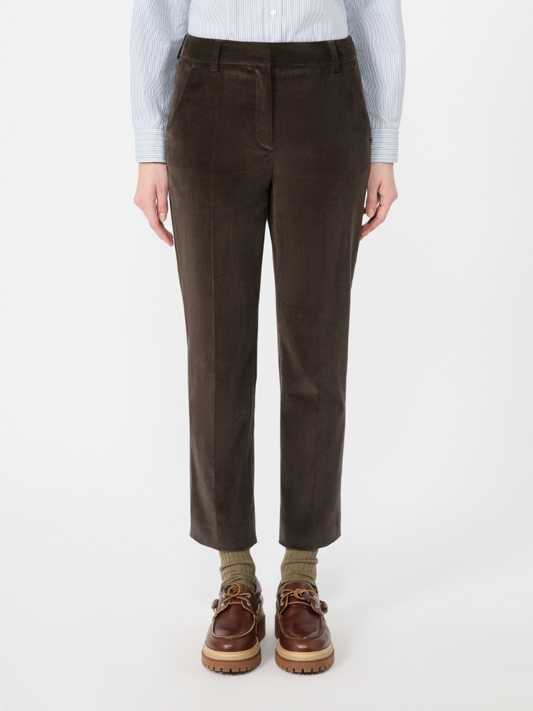 Cotton velvet cropped trousers - DARK BROWN - Max Mara - 2