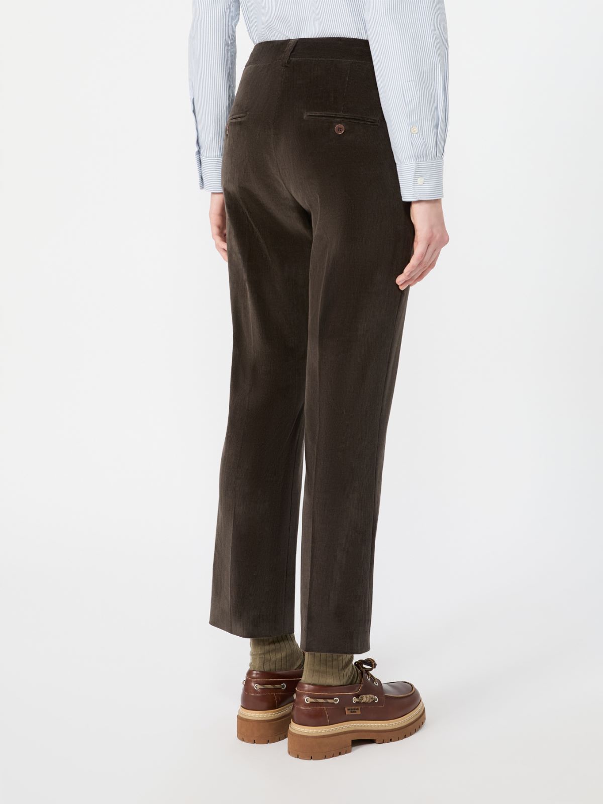 Cotton velvet cropped trousers - DARK BROWN - Max Mara - 3