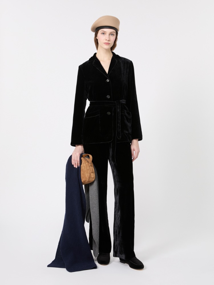 Velvet palazzo trouser - BLACK