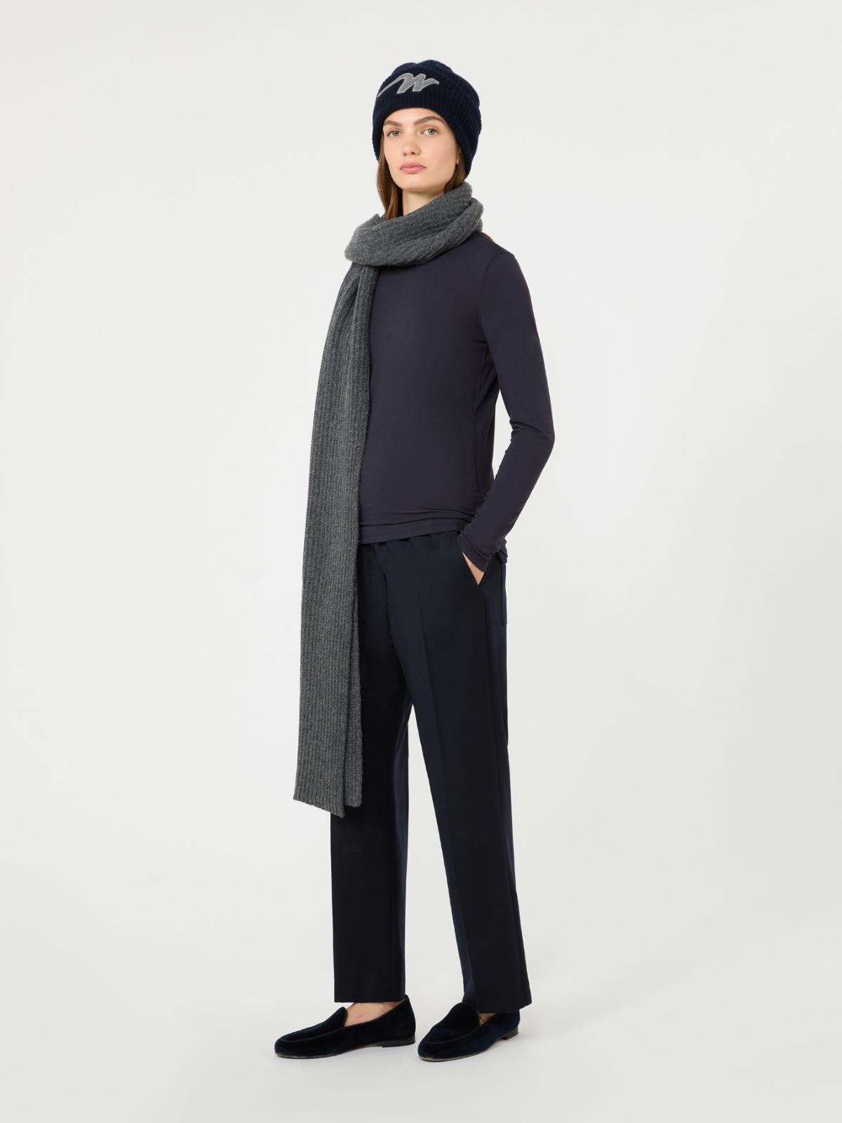 Stretch wool flannel trousers + NAVY - Max Mara