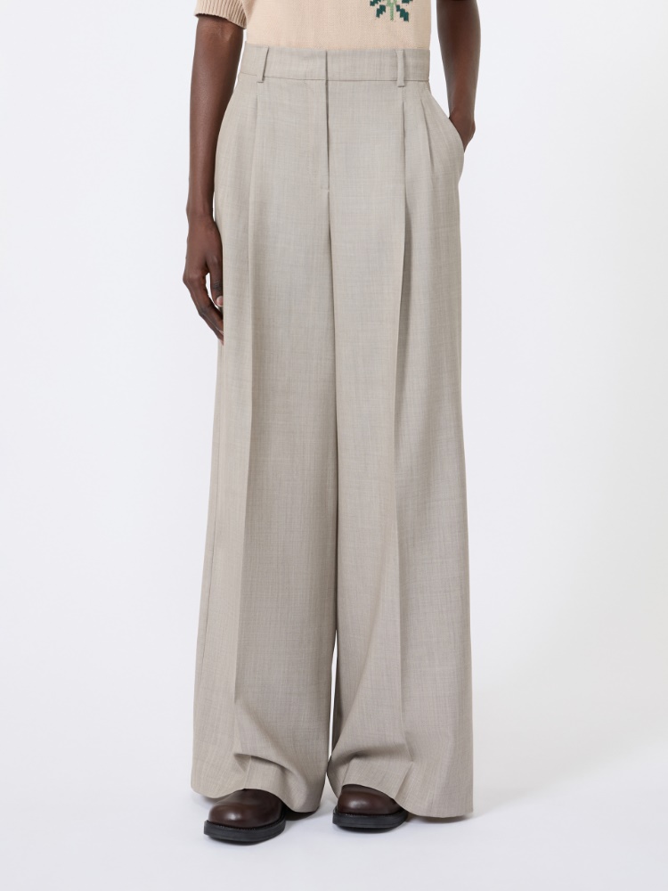 Wide-leg woollen cloth trousers - HAZELNUT BROWN - 2