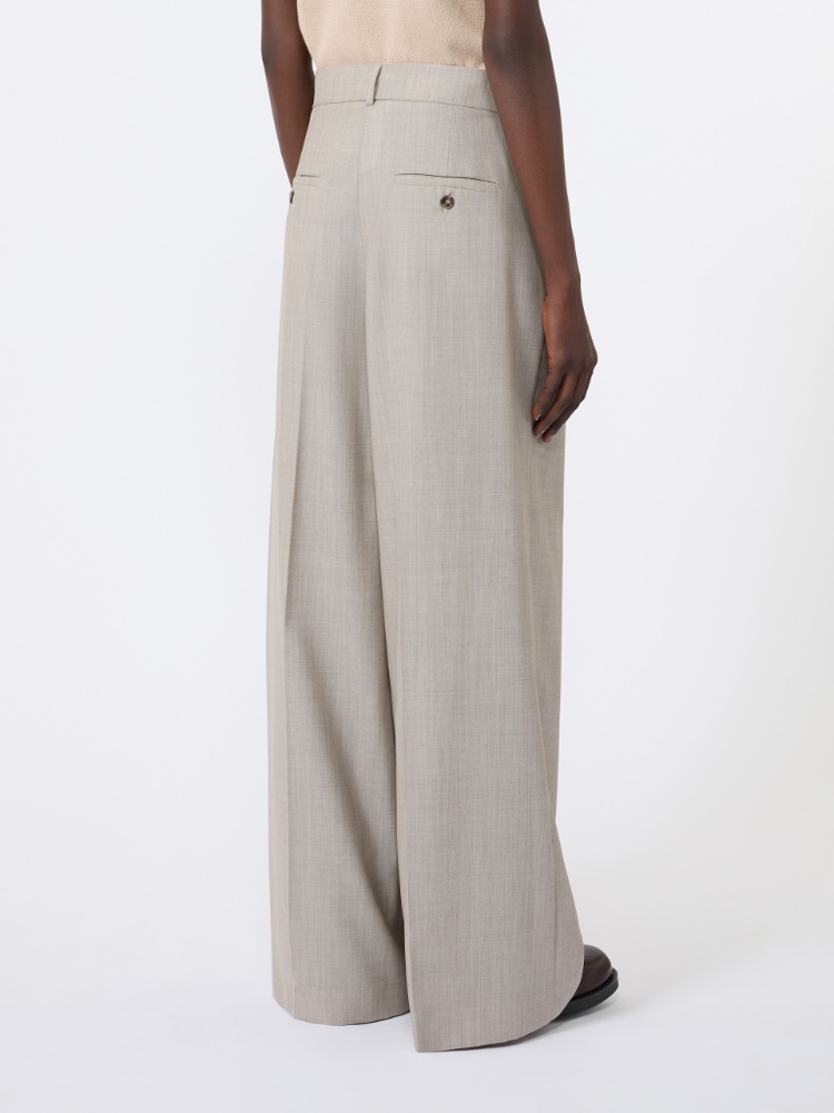 Wide-leg woollen cloth trousers - HAZELNUT BROWN - 3