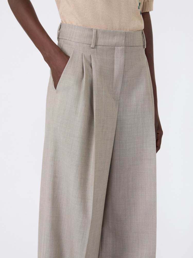 Wide-leg woollen cloth trousers - HAZELNUT BROWN - 4