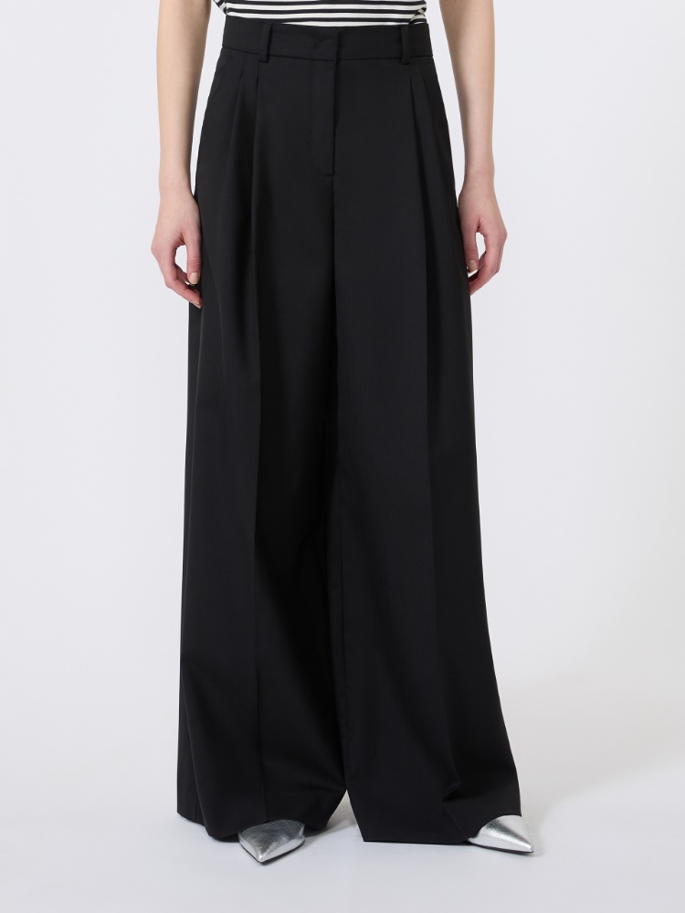 Wide-leg woollen cloth trousers - BLACK - 2