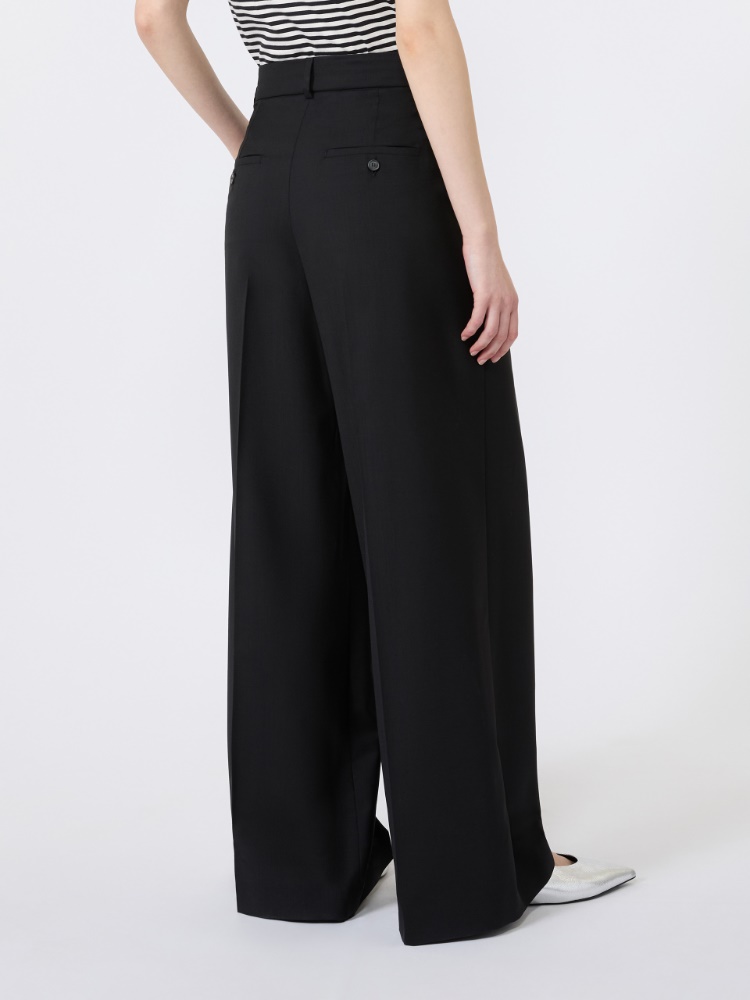 Wide-leg woollen cloth trousers - BLACK - 3