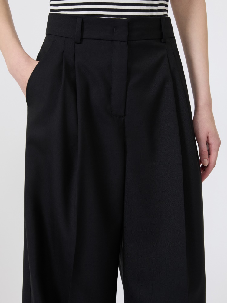 Wide-leg woollen cloth trousers - BLACK - 4