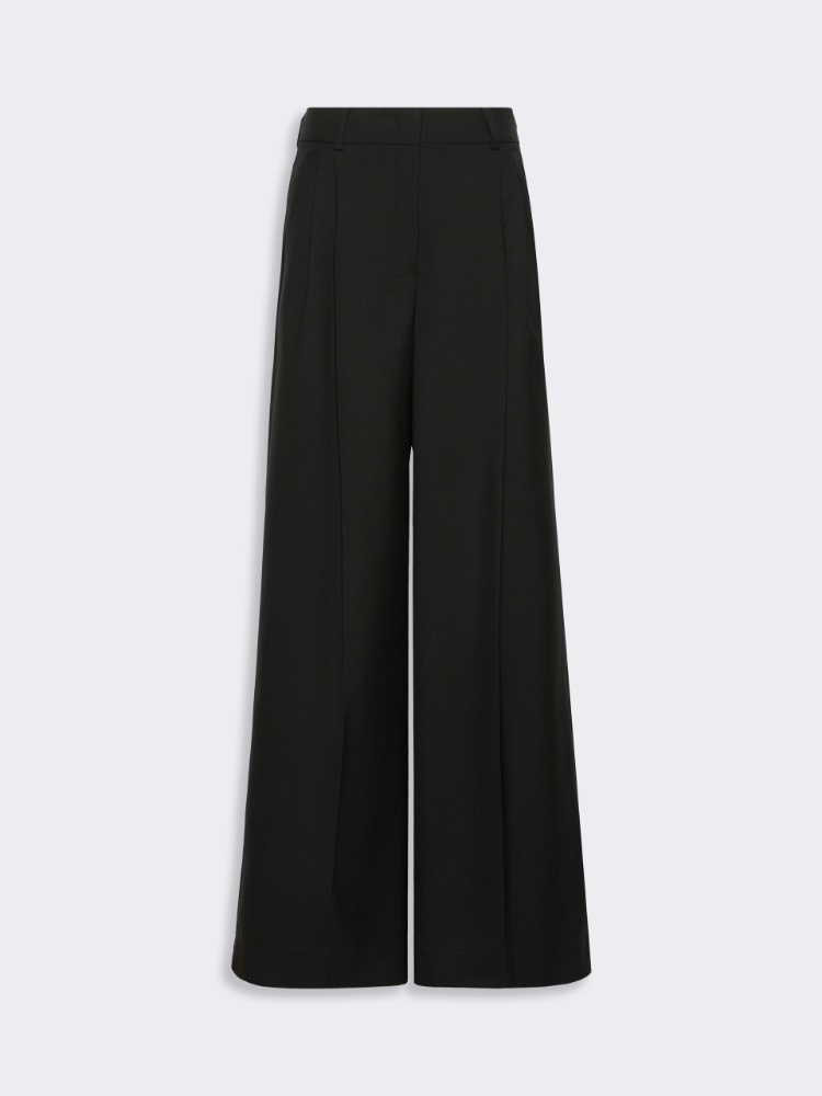 Wide-leg woollen cloth trousers - BLACK