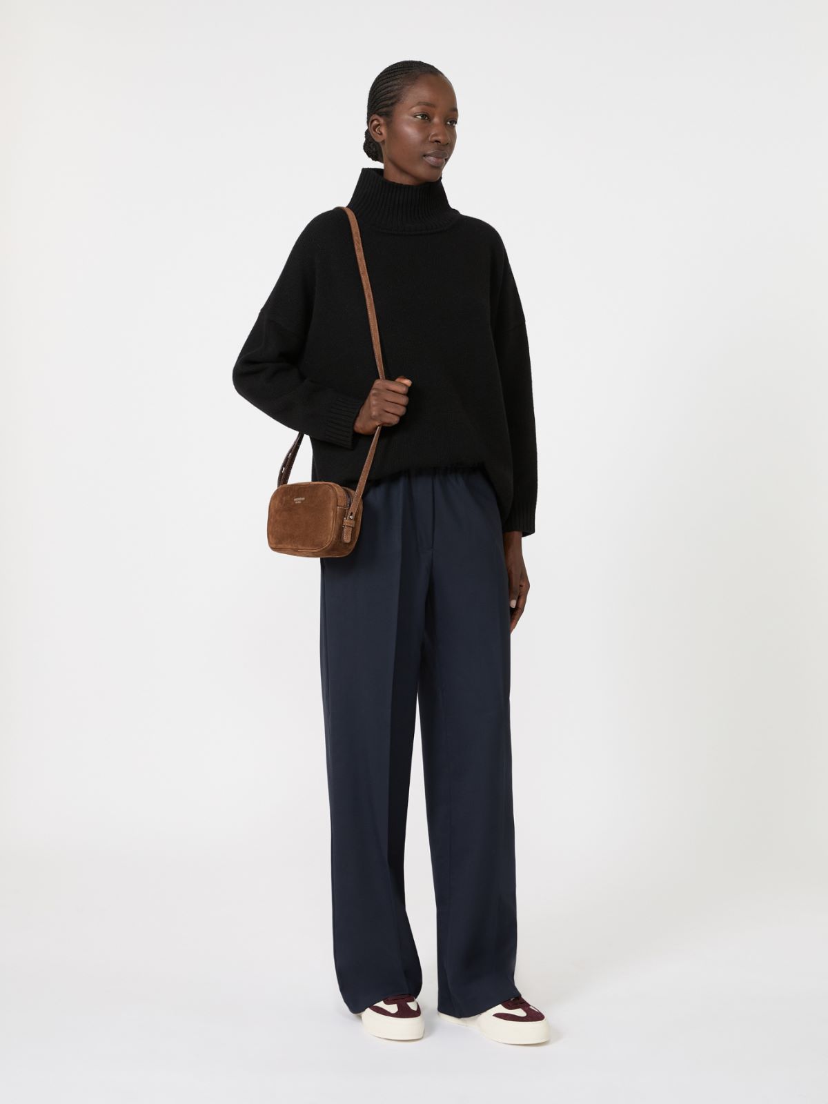 Stretch wool batavia trousers - NAVY - Max Mara