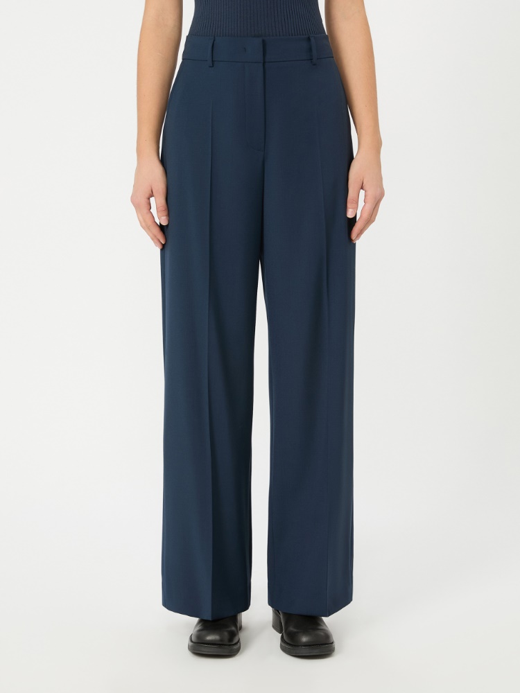 Stretch wool palazzo trousers - NAVY - 2