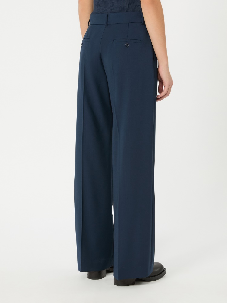 Stretch wool palazzo trousers - NAVY - 3
