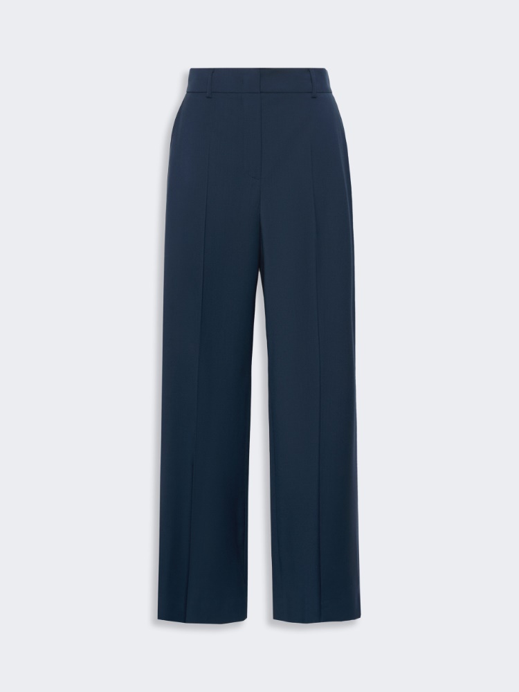 Stretch wool palazzo trousers - NAVY - 4