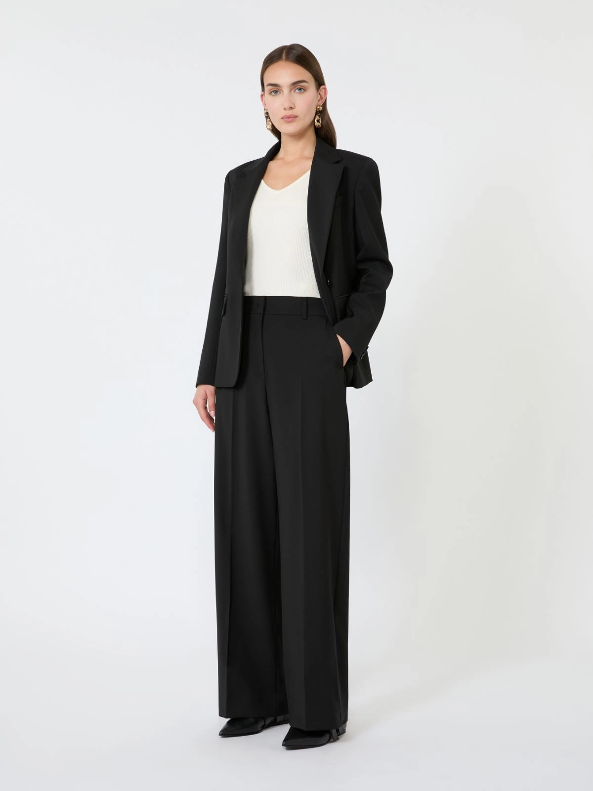 Stretch wool palazzo trousers + BLACK - Max Mara