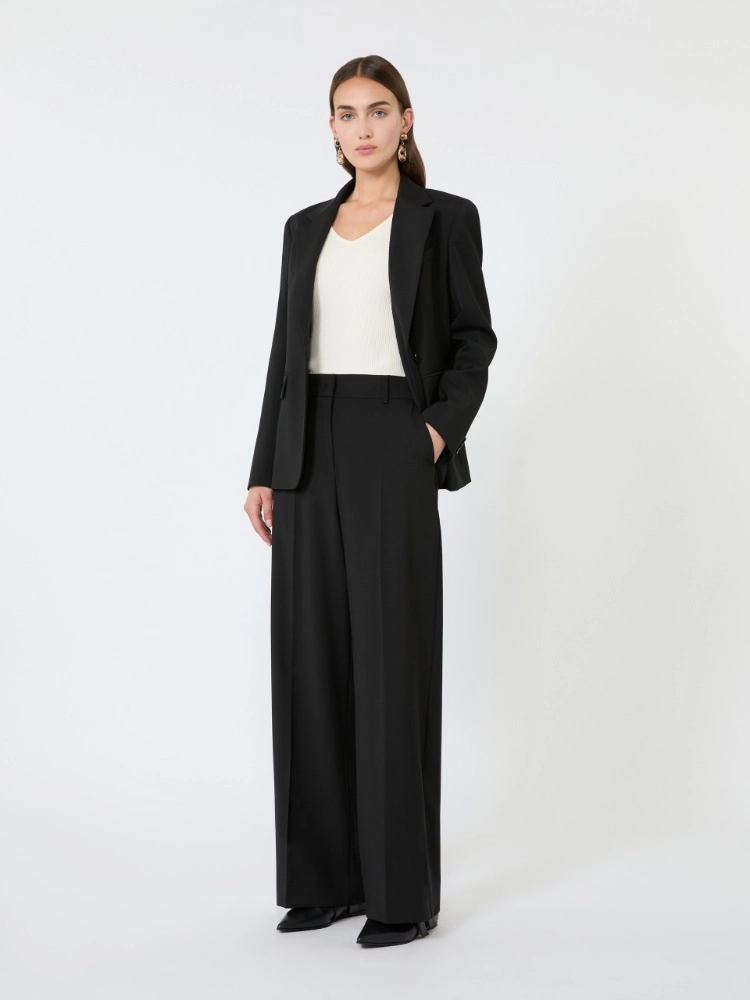 Stretch wool palazzo trousers - BLACK