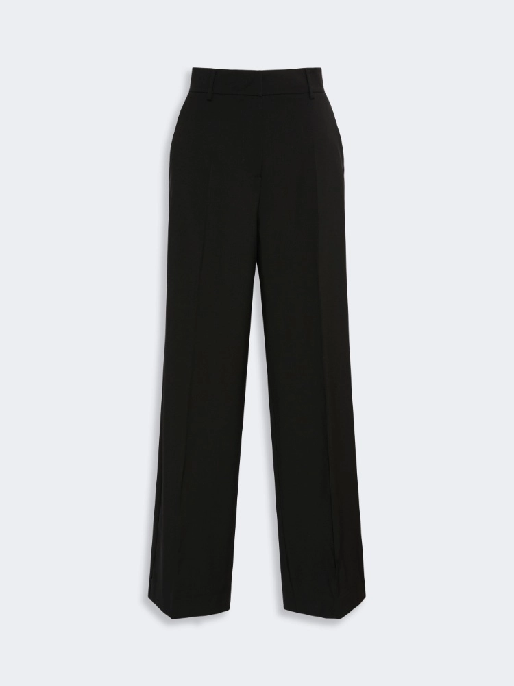 Stretch wool palazzo trousers - BLACK