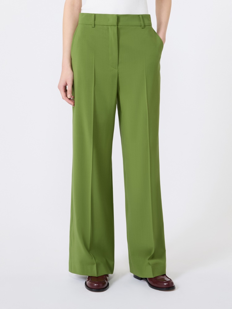 Pantalon palazzo en laine stretch - VERT - 2