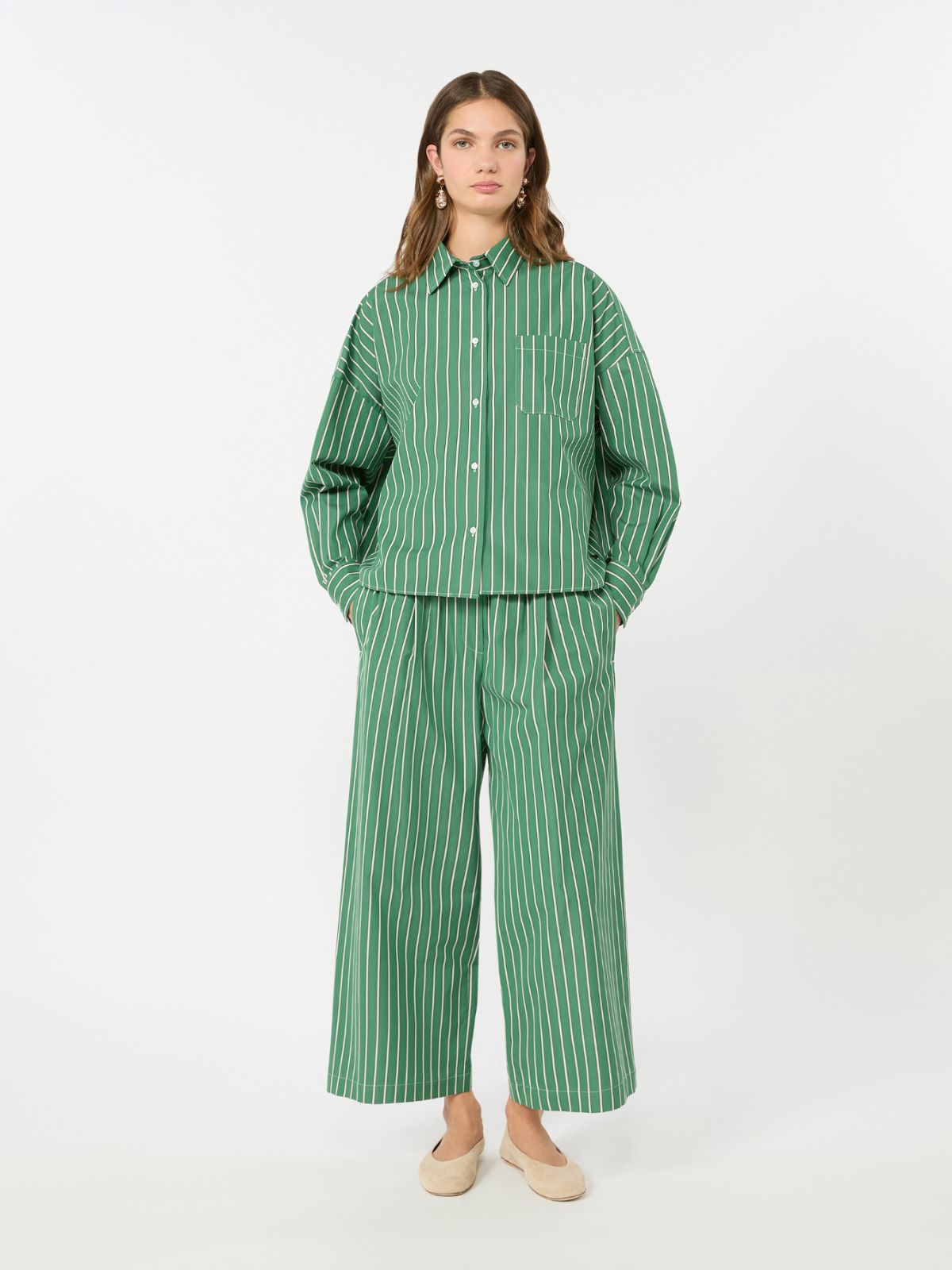 Cotton poplin trousers + GREEN - Max Mara