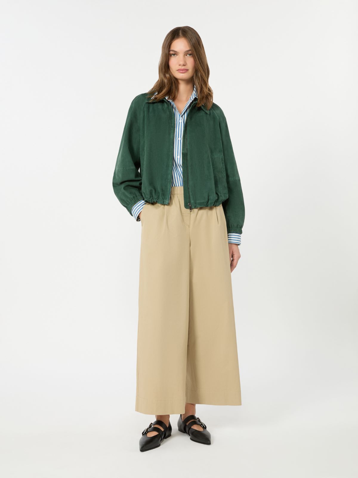 Flared cotton gabardine trousers + BEIGE - Max Mara
