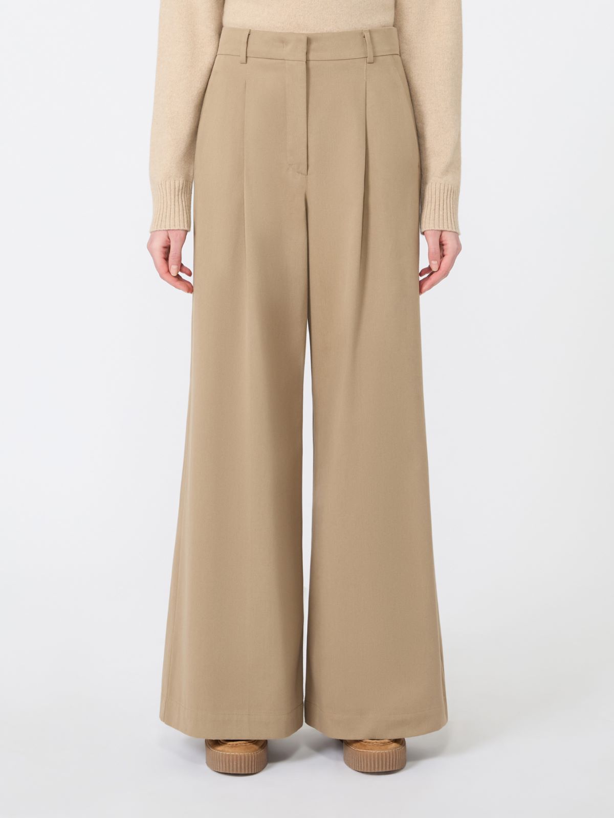 Szerokie spodnie z bawełnianego drelichu - BEŻOWY - Max Mara - 2