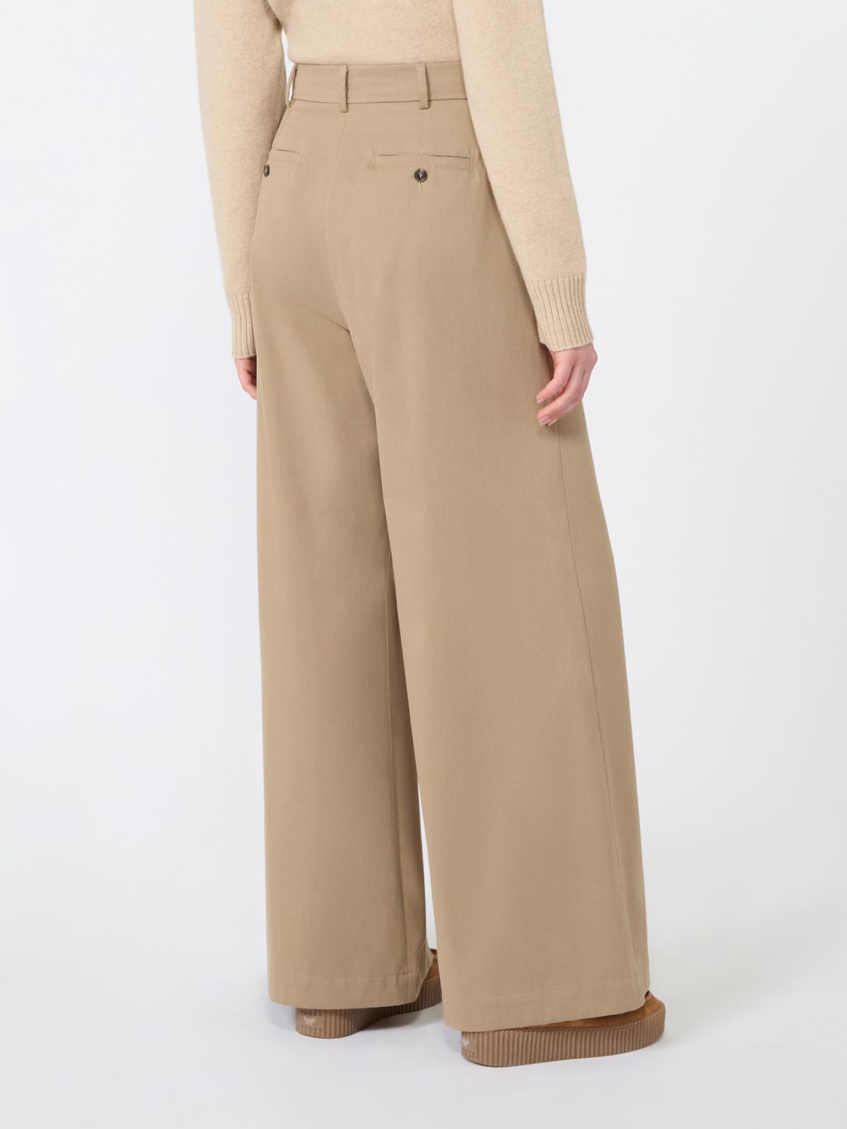 Szerokie spodnie z bawełnianego drelichu - BEŻOWY - Max Mara - 3