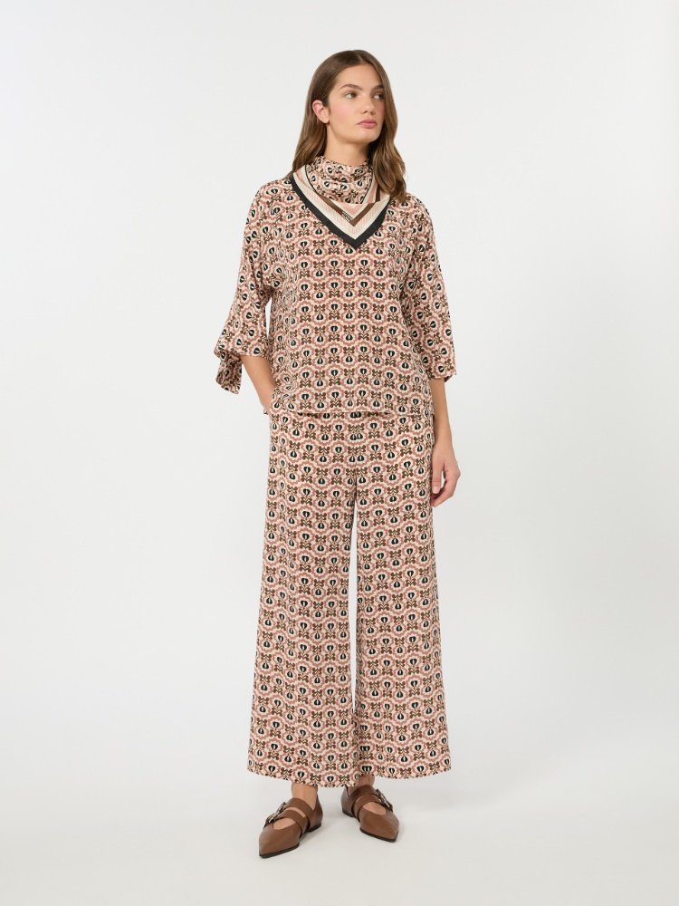 Printed crepe de chine trousers - ANTIQUE ROSE - 1