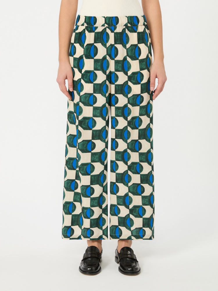 Printed crepe de chine trousers - DARK GREEN - 2