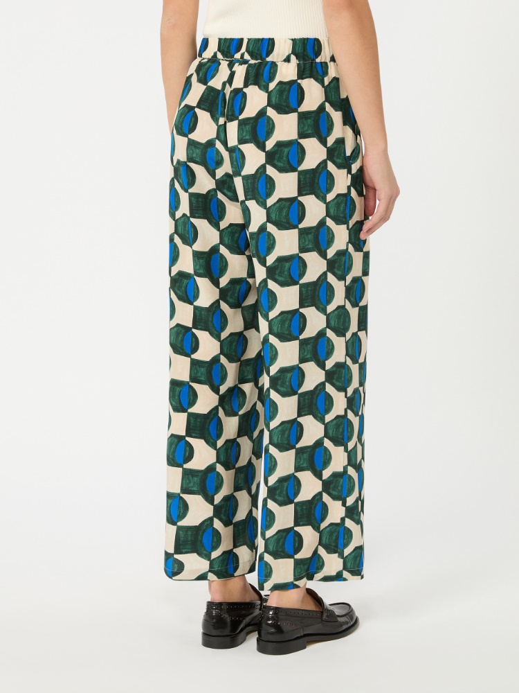 Printed crepe de chine trousers - DARK GREEN - 3