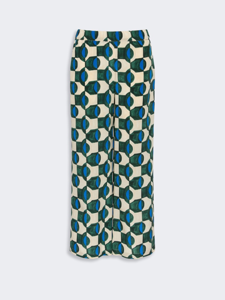 Printed crepe de chine trousers - DARK GREEN - 4