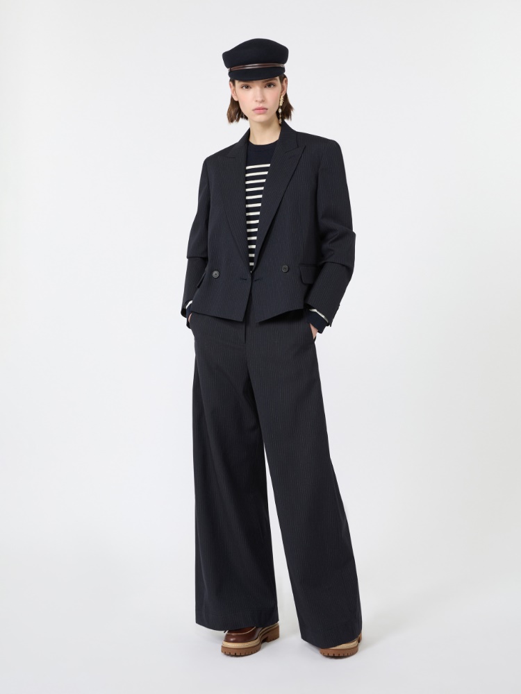 Wool and cotton gabardine trousers - NAVY - Max Mara