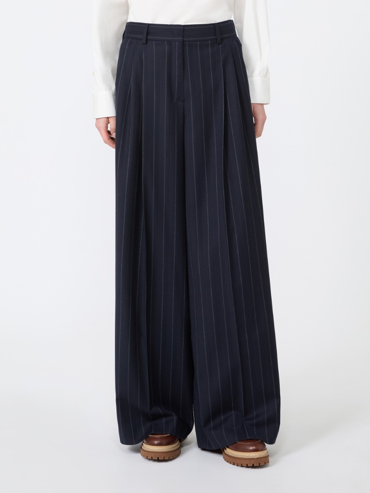 Wool pinstriped flannel trousers - NAVY - Max Mara - 2