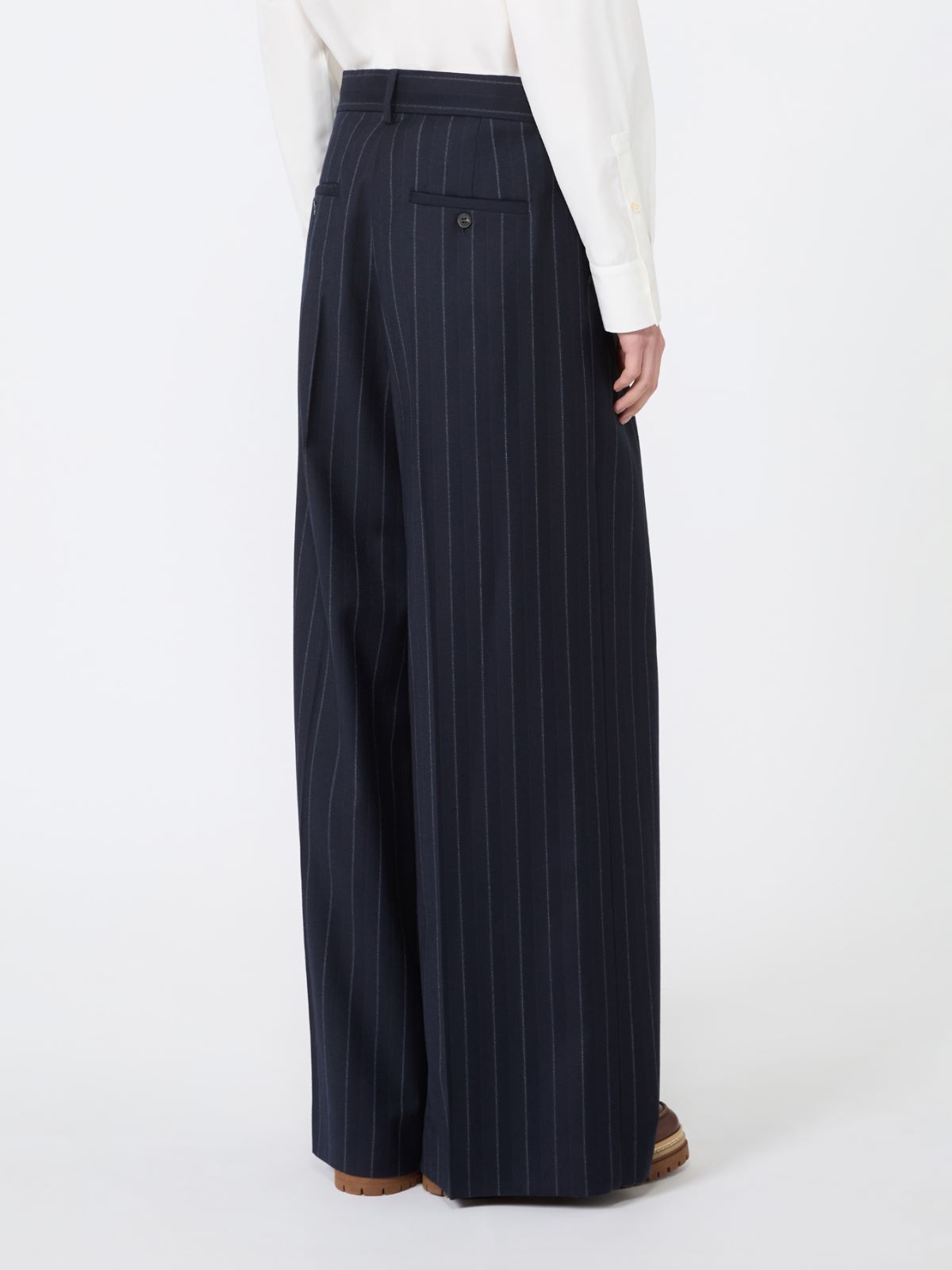 Wool pinstriped flannel trousers - NAVY - Max Mara - 3