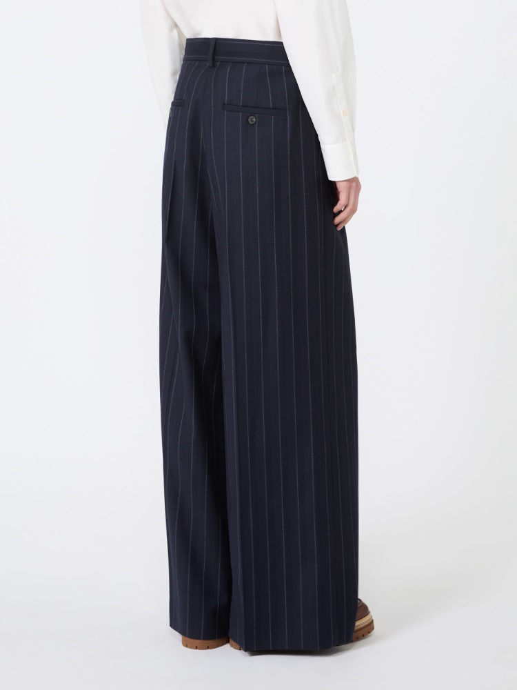 Wool pinstriped flannel trousers - NAVY - Max Mara - 3