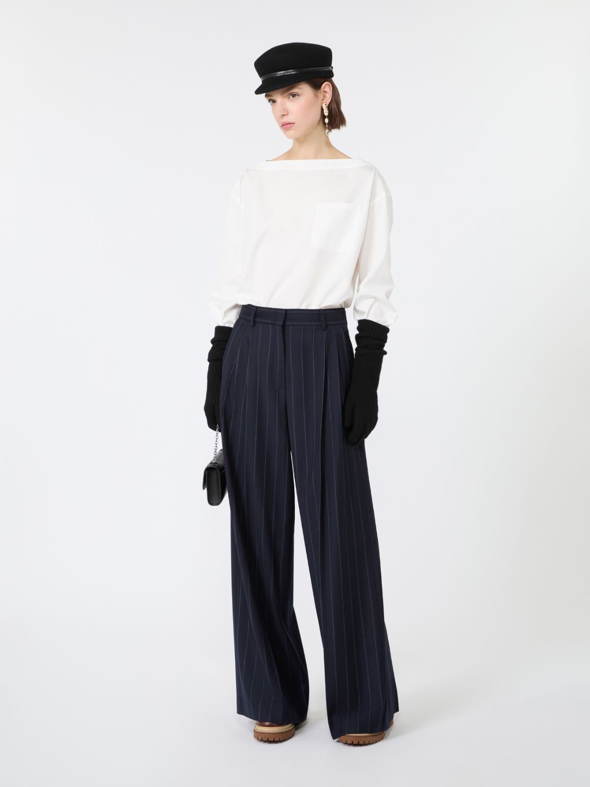 Pantalon en flanelle de laine à fines rayures - BLEU