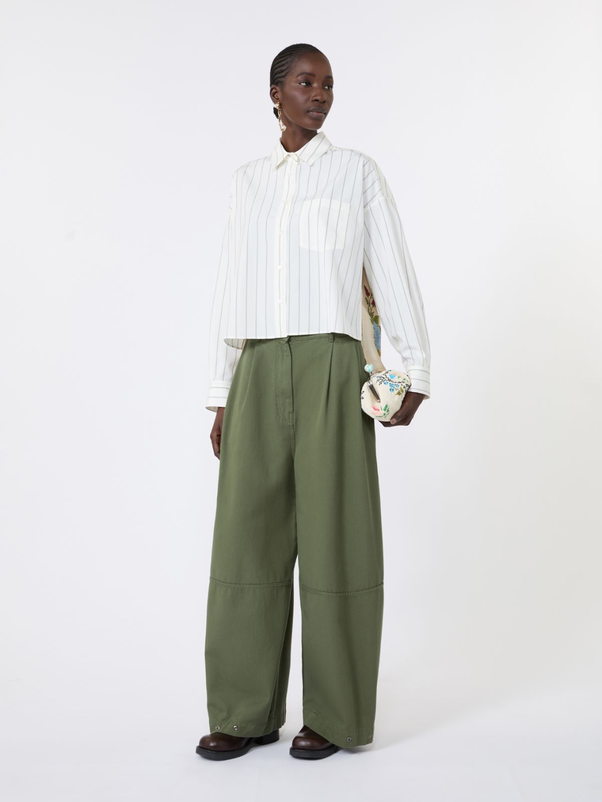Oversize-Hose aus gewaschener Baumwolle + KHAKI - Max Mara