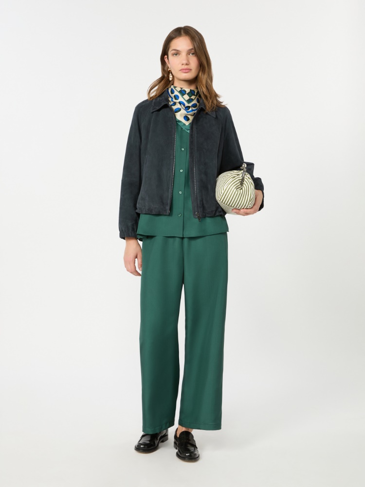 Cropped silk trousers - DARK GREEN - 1