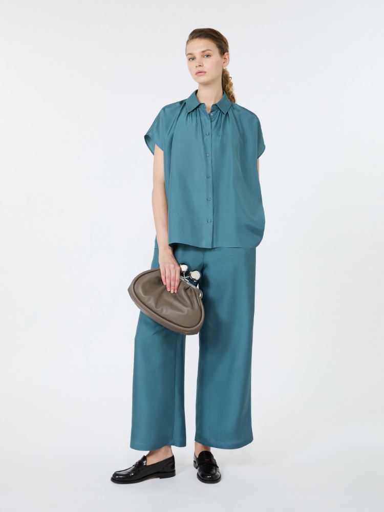 Cropped silk trousers - LIGHT BLUE - 1