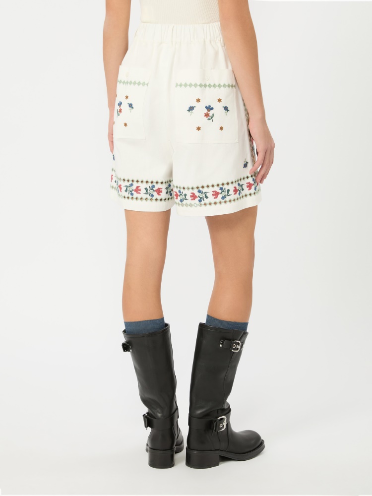 Embroidered cotton Bermuda shorts - WHITE - 3