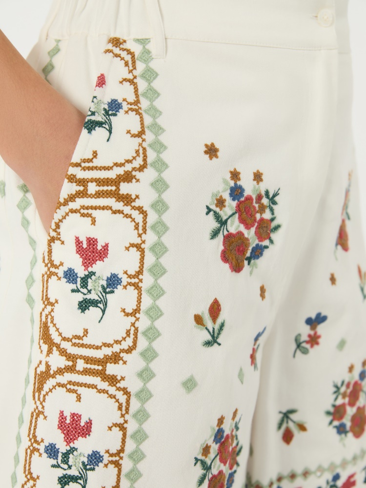 Embroidered cotton Bermuda shorts - WHITE - 4