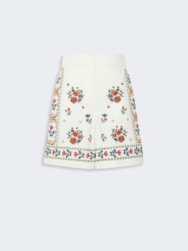 Embroidered cotton Bermuda shorts - WHITE - 5
