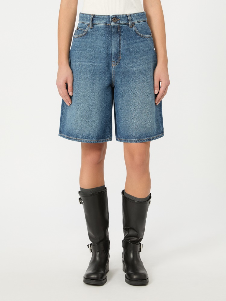 Cotton denim Bermuda shorts - NAVY - 2