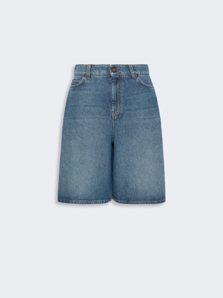 Cotton denim Bermuda shorts - NAVY - 4