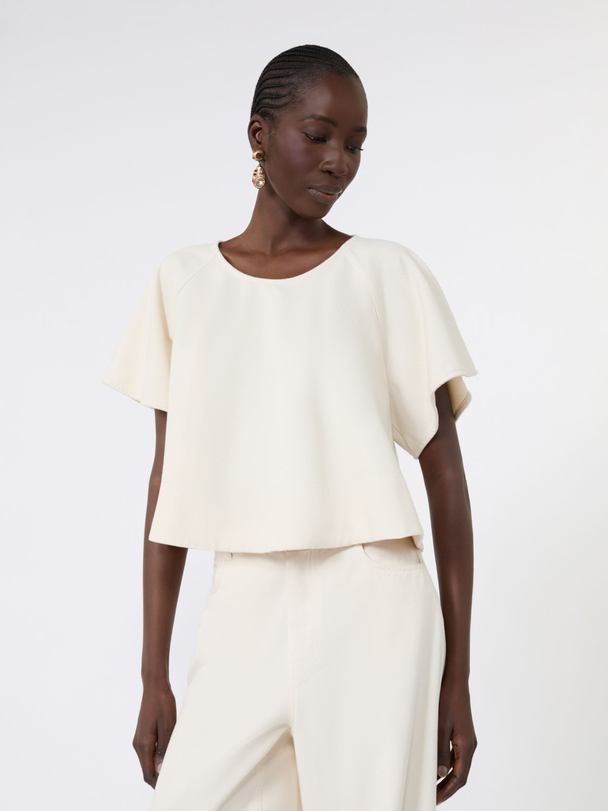 Cropped cotton blouse - ECRU - Max Mara - 4