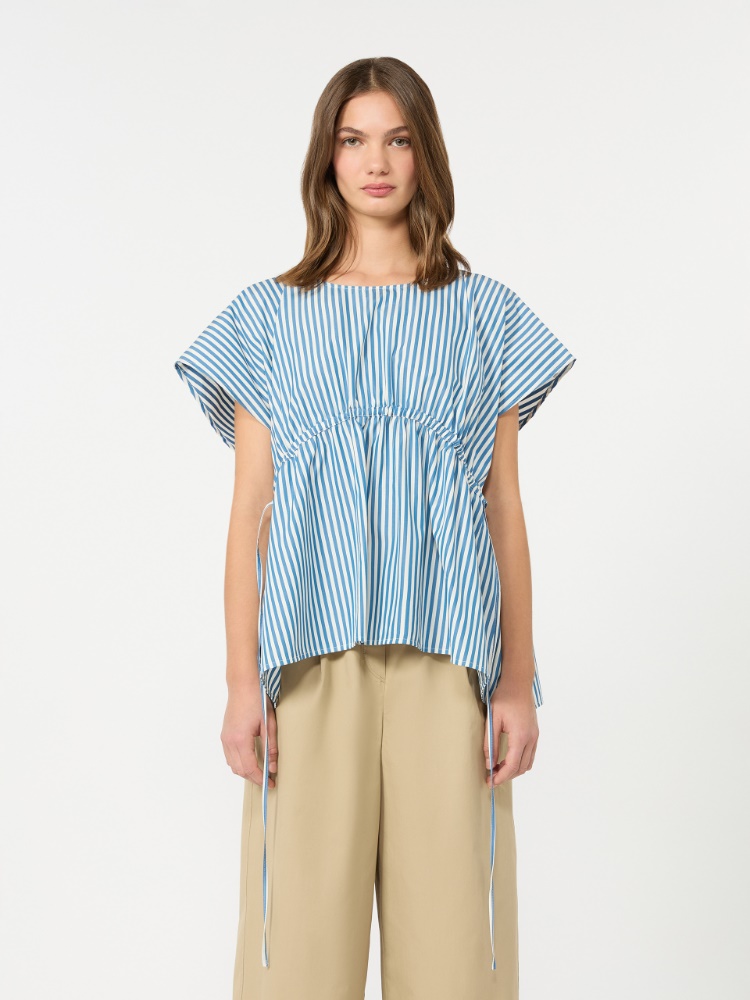 Cotton poplin blouse - CORNFLOWER BLUE - 2