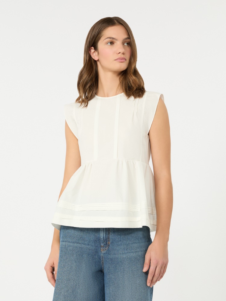 Sleeveless cotton poplin blouse - WHITE - 2