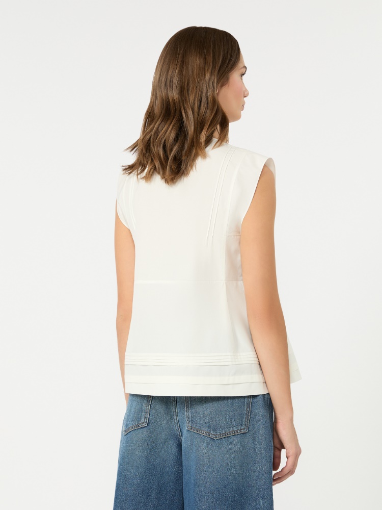 Sleeveless cotton poplin blouse - WHITE - 3
