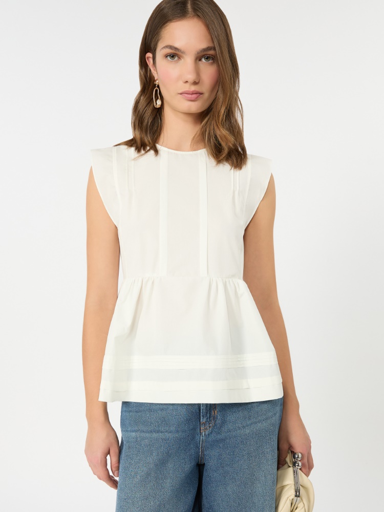 Sleeveless cotton poplin blouse - WHITE - 4